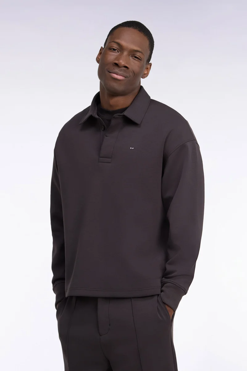 Sweatshirt unisexe à col maillot en interlock de coton marron
