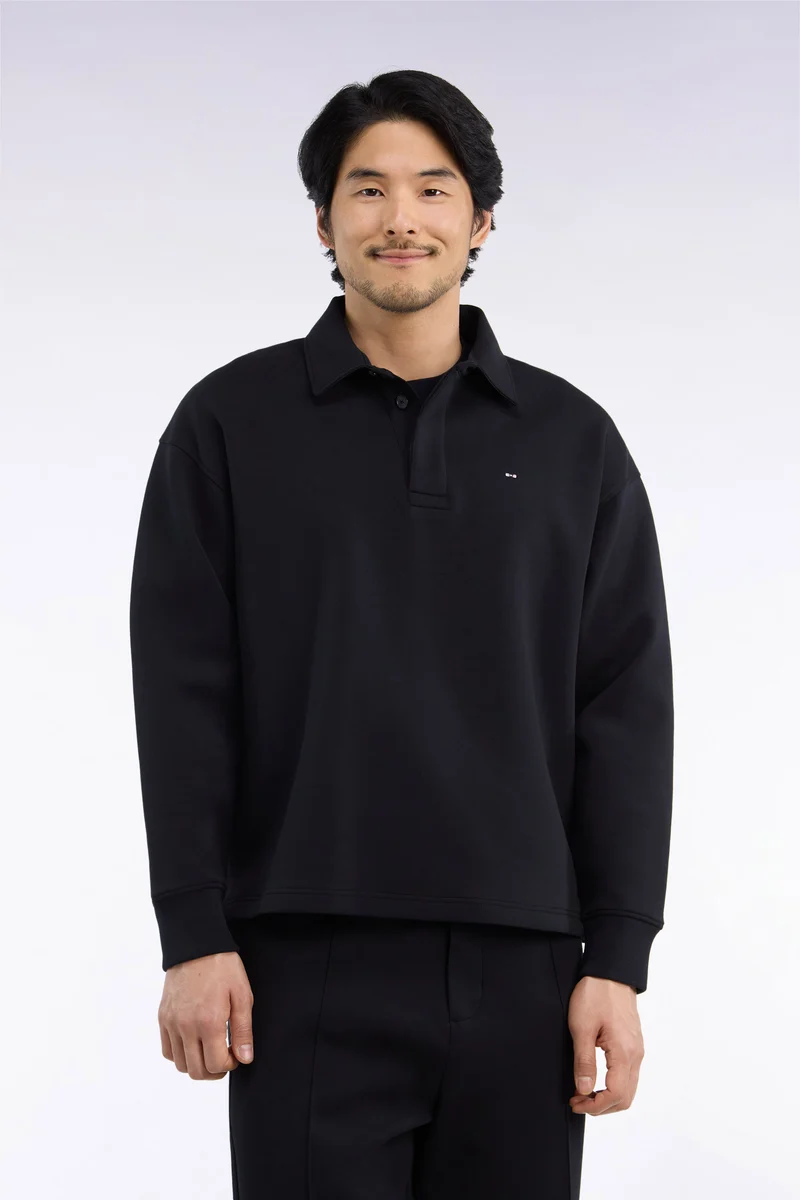 Sweatshirt unisexe à col maillot en interlock de coton noir