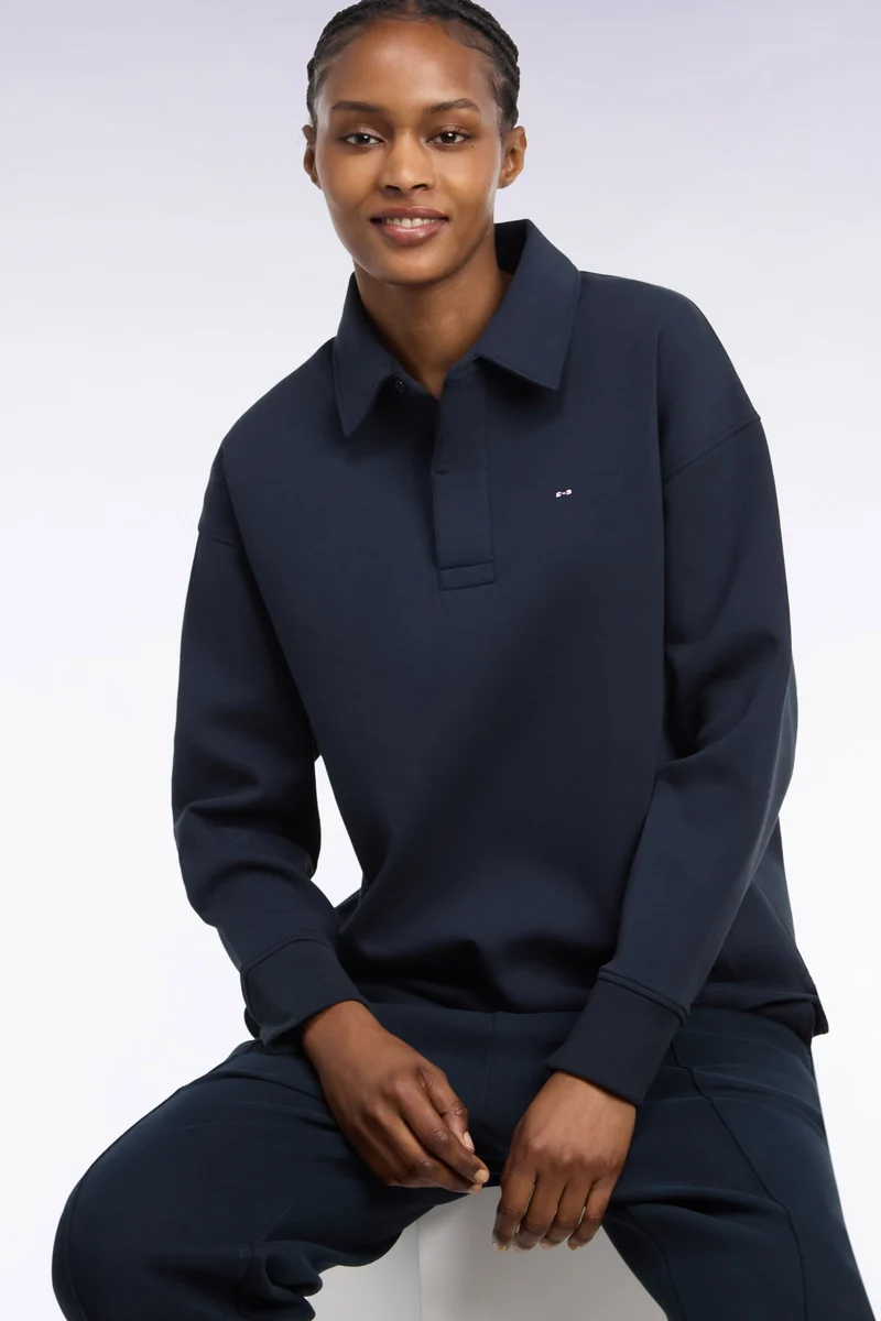 Sweatshirt unisexe à col maillot en interlock de coton marine