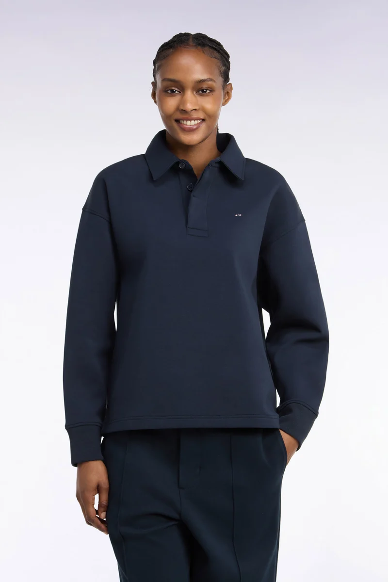 Sweatshirt unisexe à col maillot en interlock de coton marine