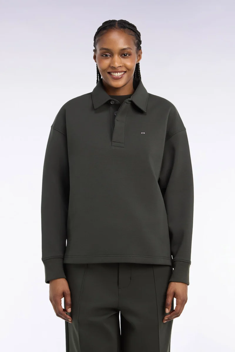 Sweatshirt unisexe à col maillot en interlock de coton kaki