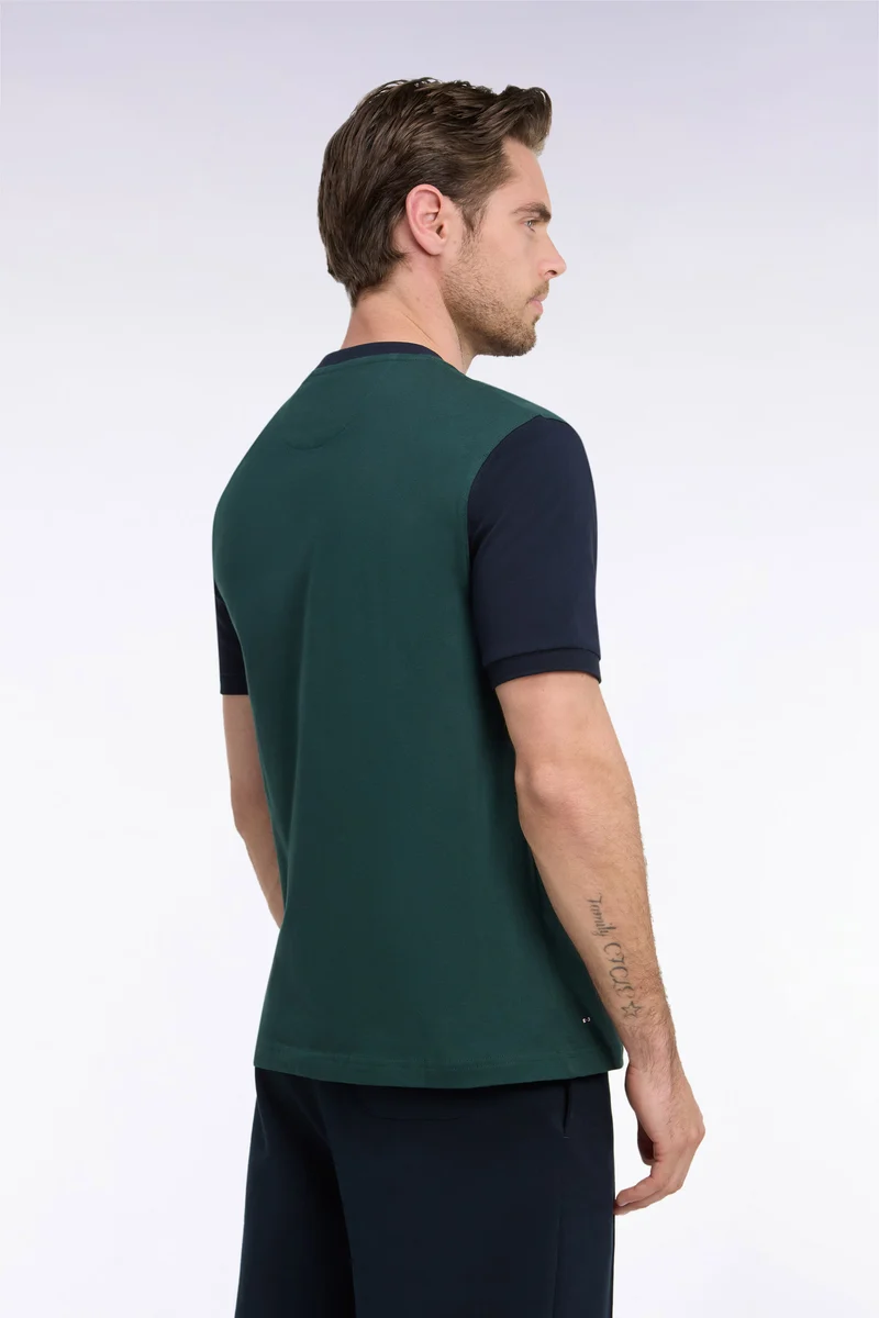 T-shirt manches courtes en coton marine et kaki coupe droite