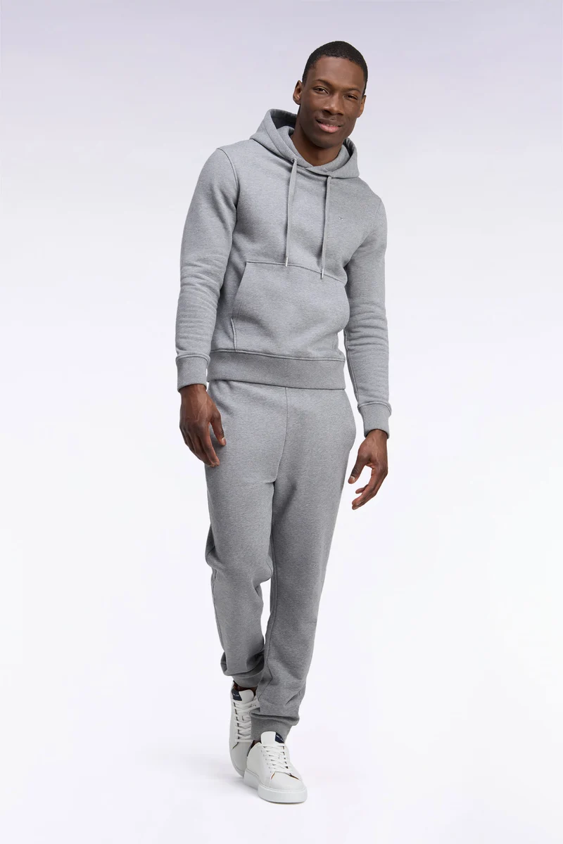 Jogging uni en molleton coton gris coupe droite