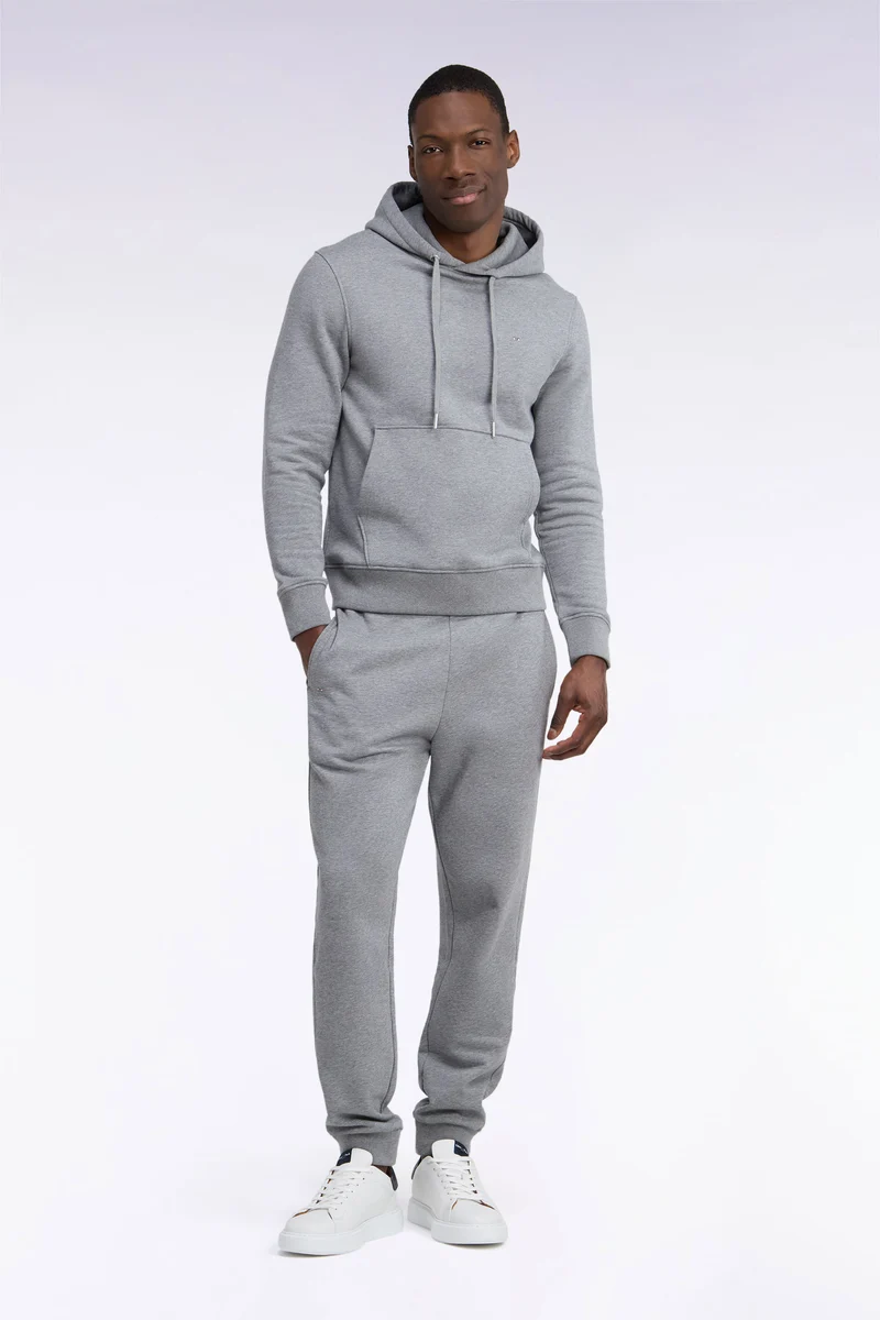 Jogging uni en molleton coton gris coupe droite