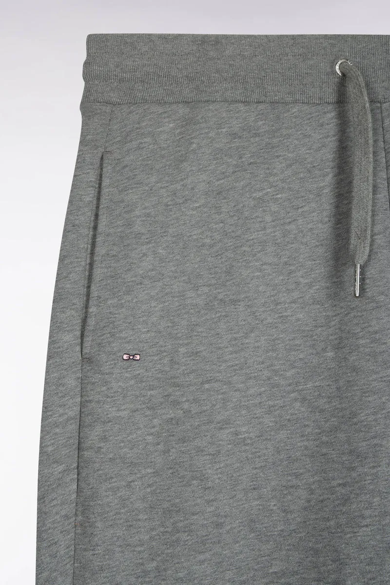 Jogging uni en molleton coton gris coupe droite