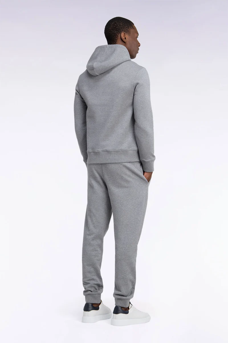 Jogging uni en molleton coton gris coupe droite
