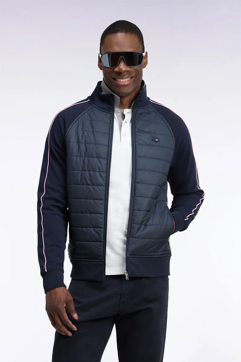 Sweatshirt zippé à parmenture matelassée marine XV de France coupe droite