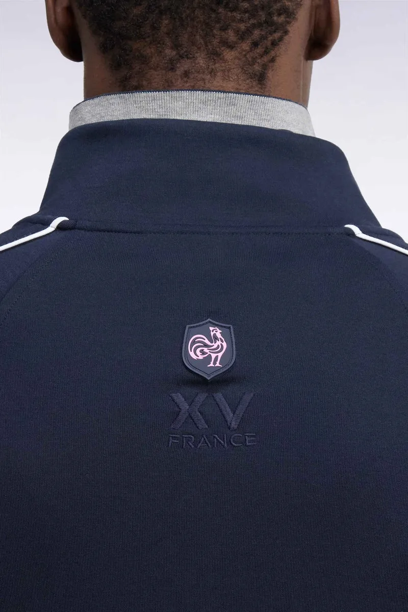 Sweatshirt zippé à parmenture matelassée marine XV de France coupe droite