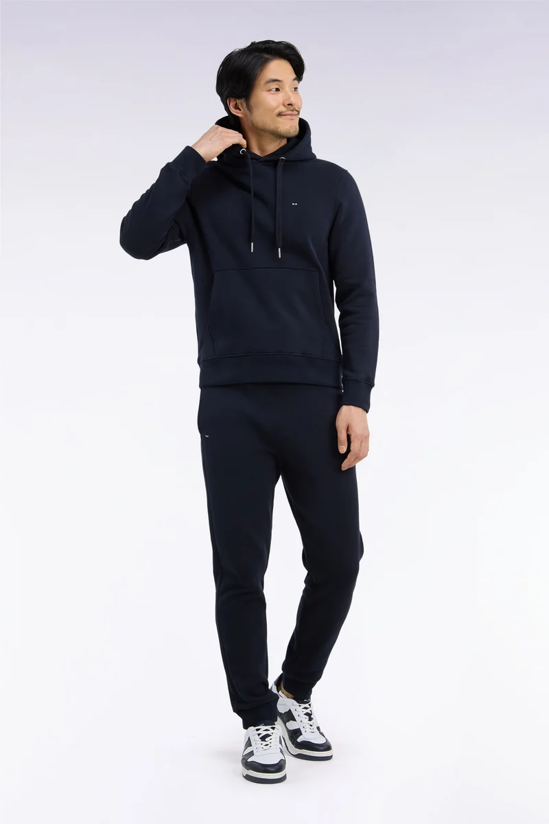 Jogging uni en molleton coton marine coupe droite