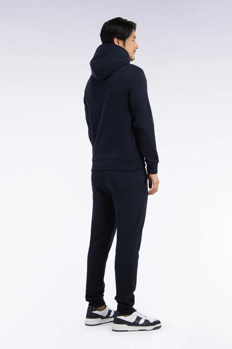 Jogging uni en molleton coton marine coupe droite