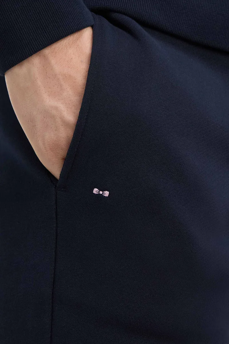 Jogging uni en molleton coton marine coupe droite