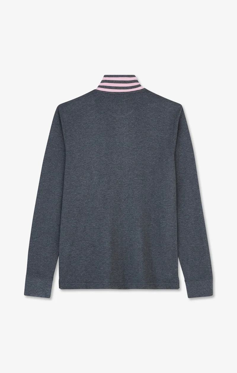 Polo manches longues gris en coton avec col contrasté