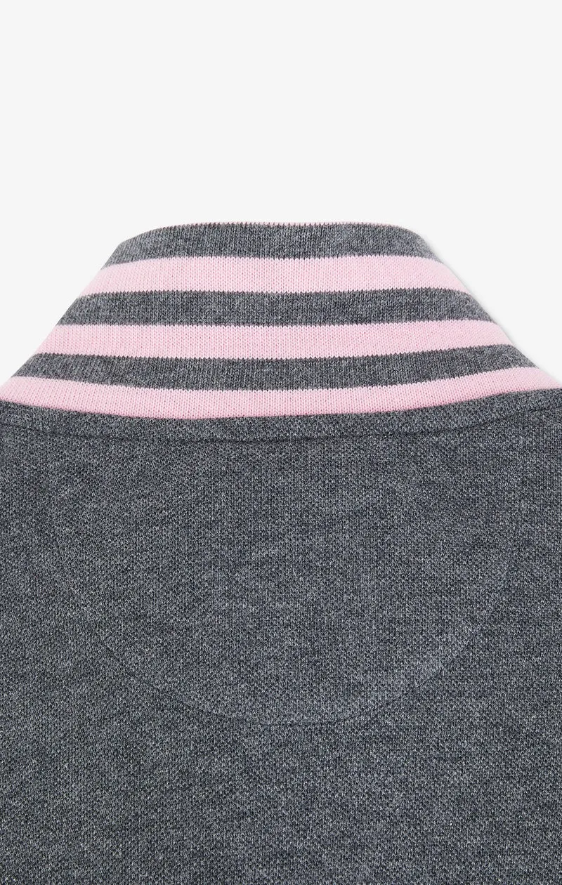 Polo manches longues gris en coton avec col contrasté