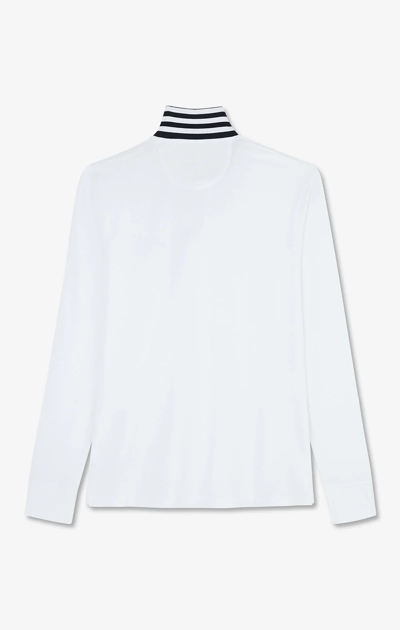 Polo manches longues blanc en coton avec col contrasté