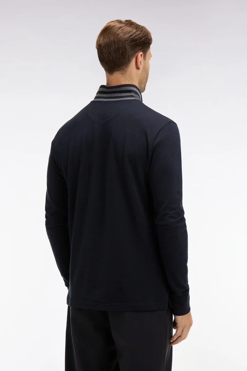 Polo manches longues noir en coton avec col contrasté