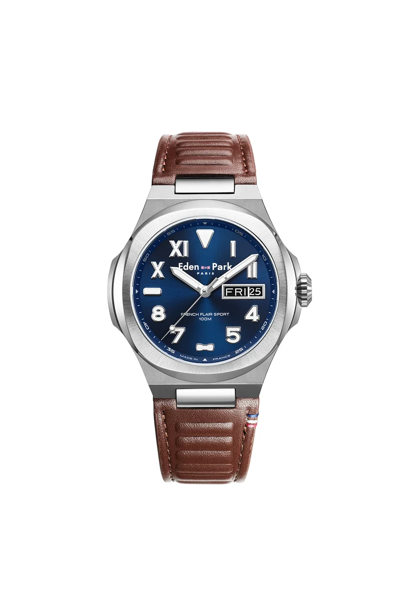 Montre à quartz Jour Date Bleue bracelet en caoutchouc