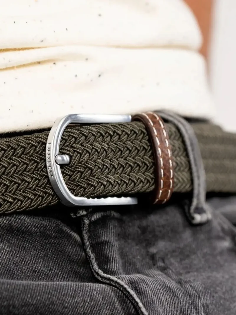 Ceinture tressée Billybelt kaki en cuir
