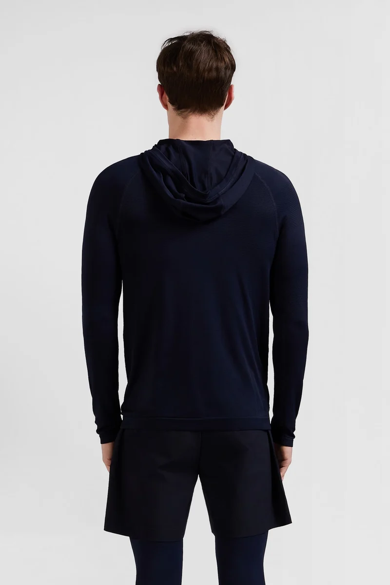 Sweatshirt à capuche à manches cerclées bleu marine