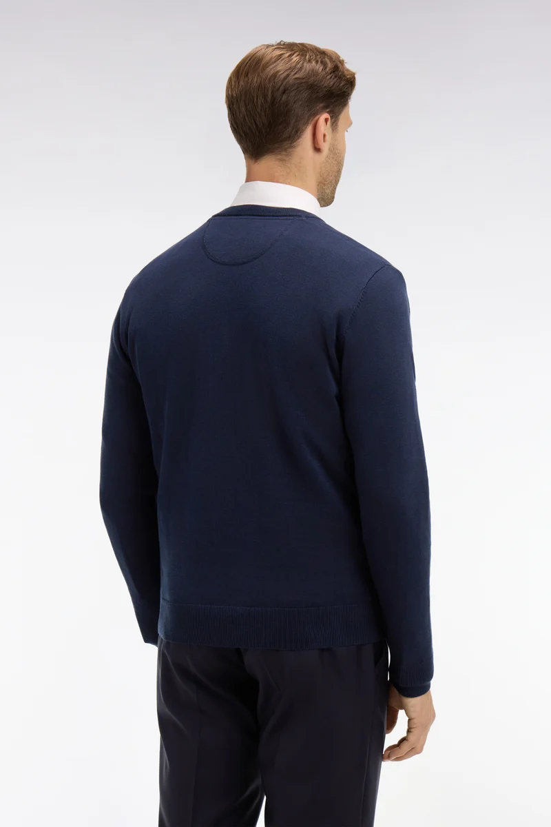 Pull bleu marine à col V en coton