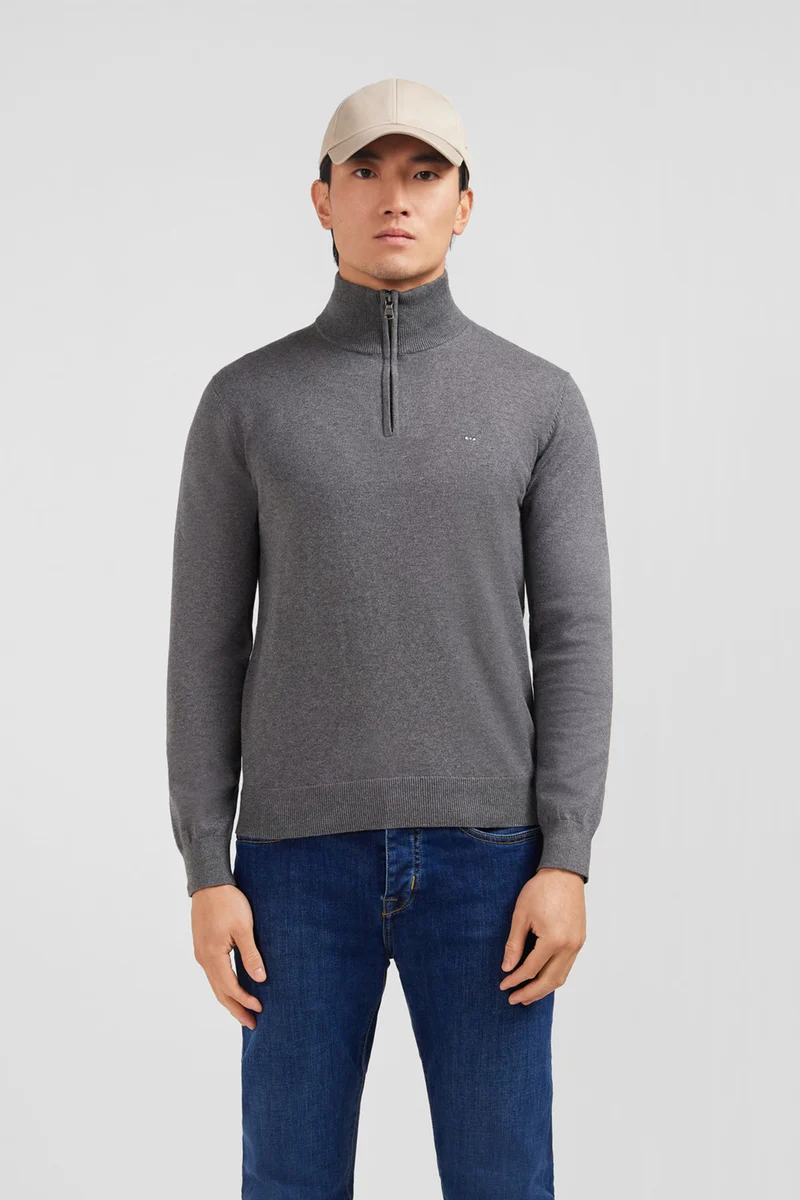 Pull gris à col camionneur en coton