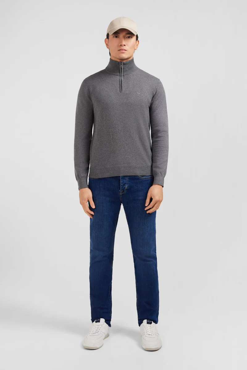 Pull gris à col camionneur en coton