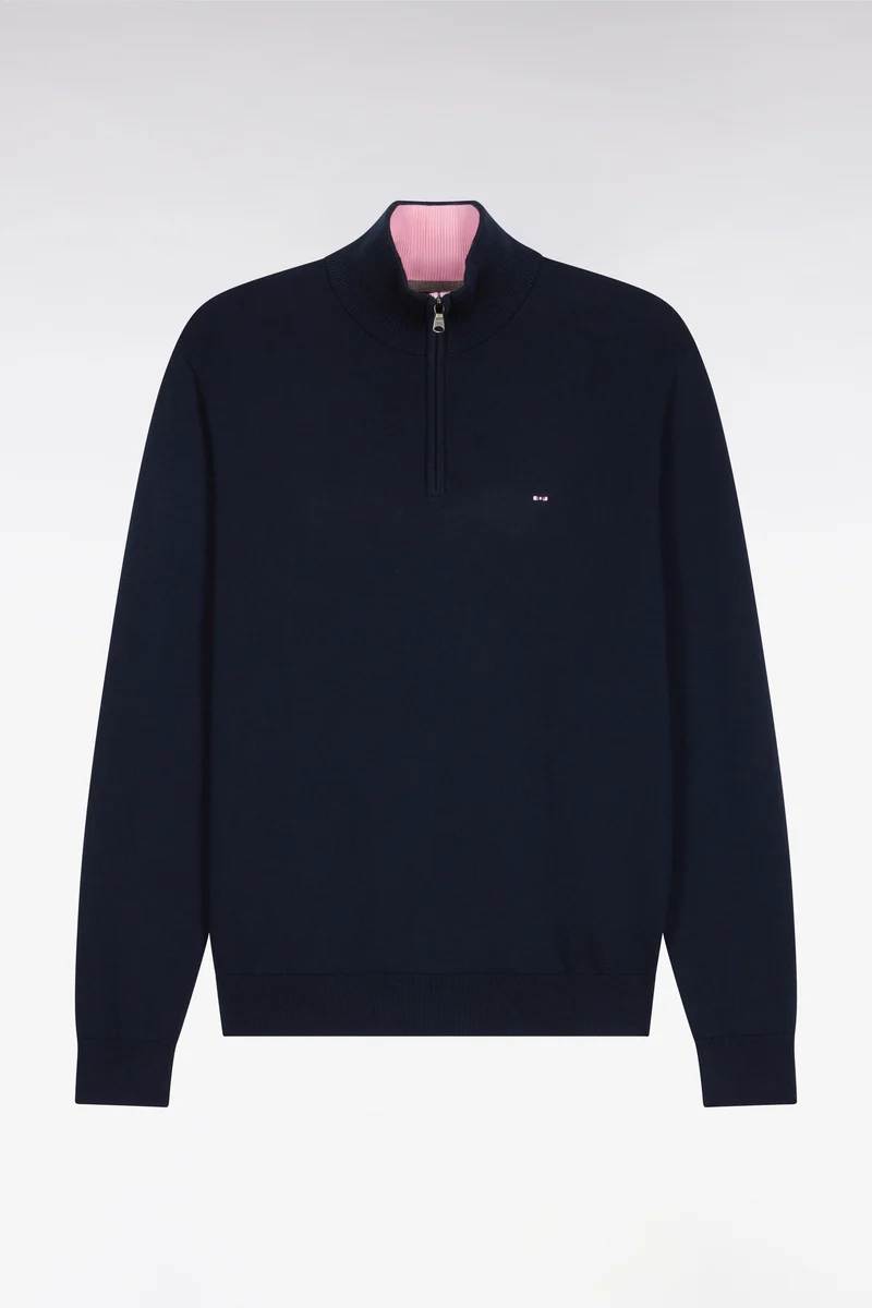 Pull bleu marine à col camionneur en coton
