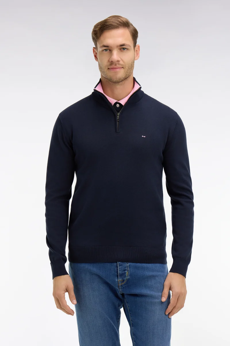 Pull bleu marine à col camionneur en coton