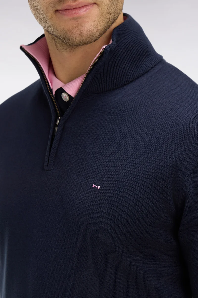 Pull bleu marine à col camionneur en coton
