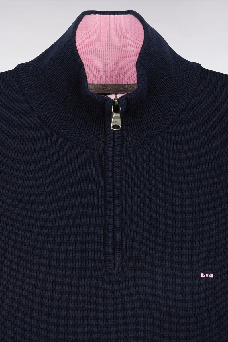 Pull bleu marine à col camionneur en coton