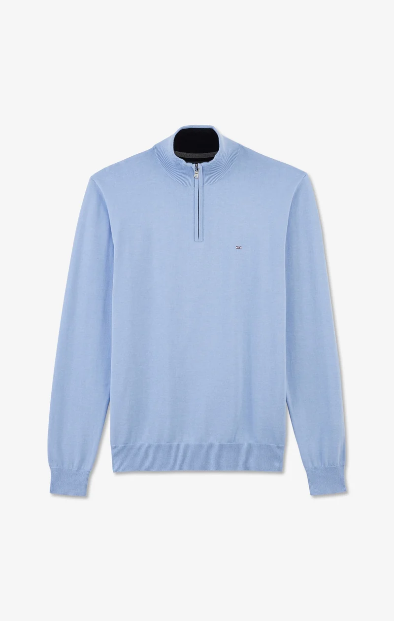Pull bleu à col camionneur en coton