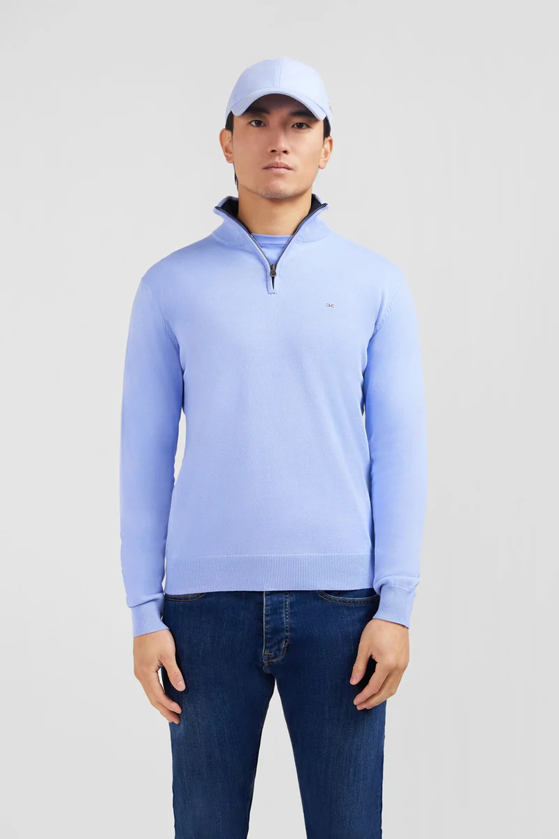 Pull bleu à col camionneur en coton