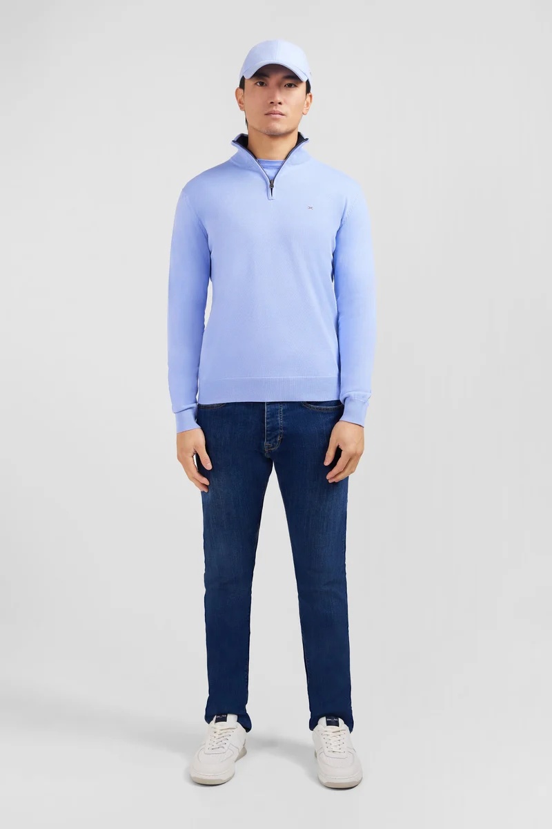 Pull bleu à col camionneur en coton