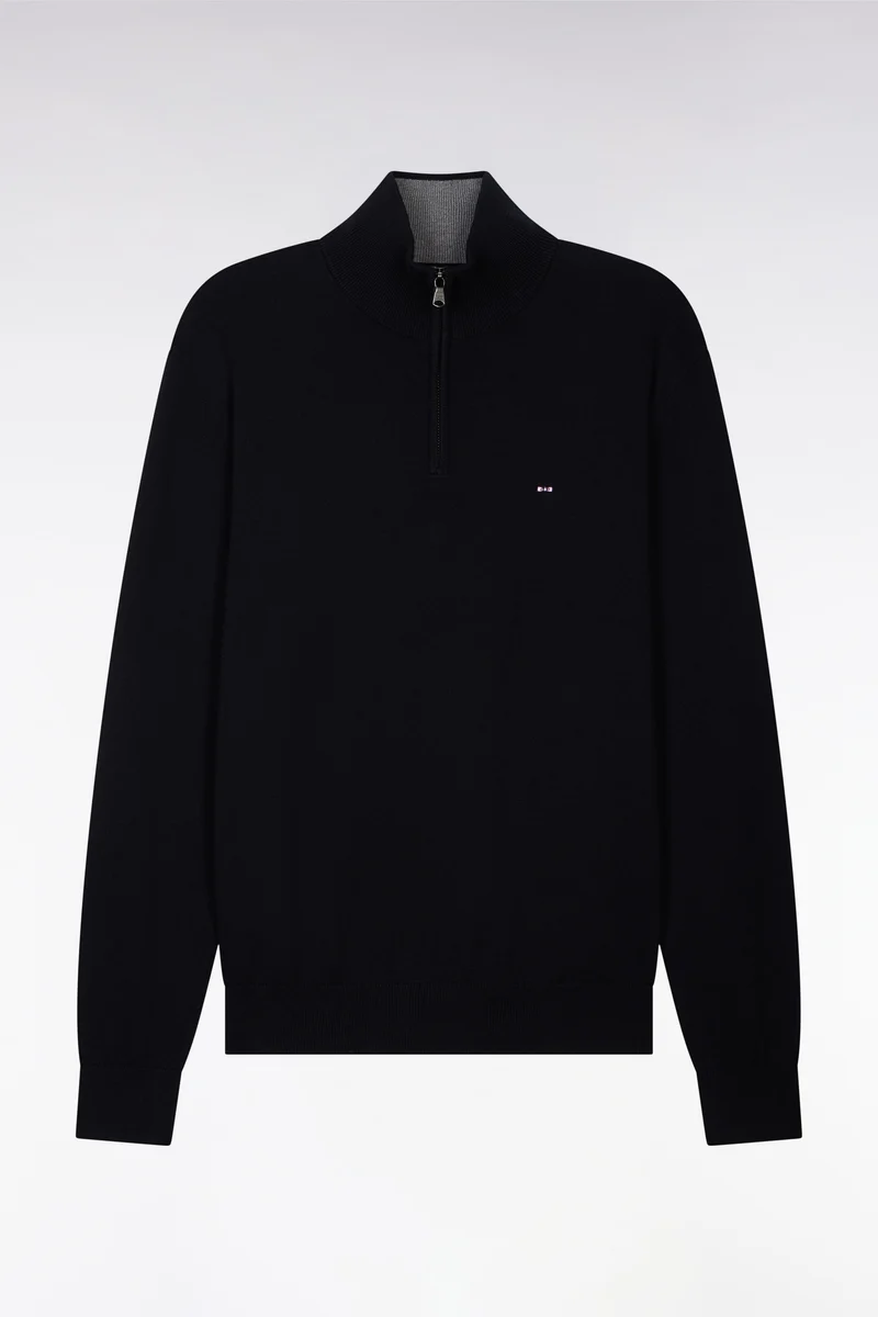 Pull noir à col camionneur en coton