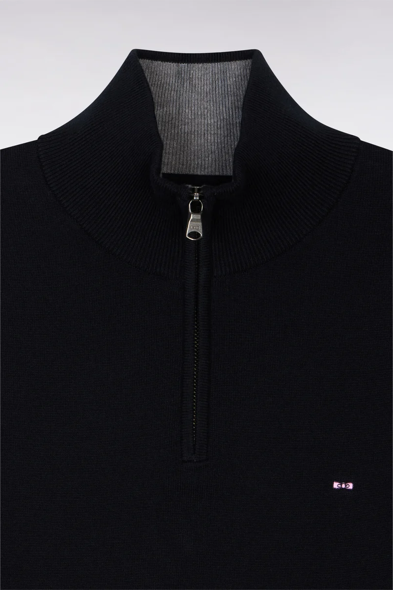 Pull noir à col camionneur en coton
