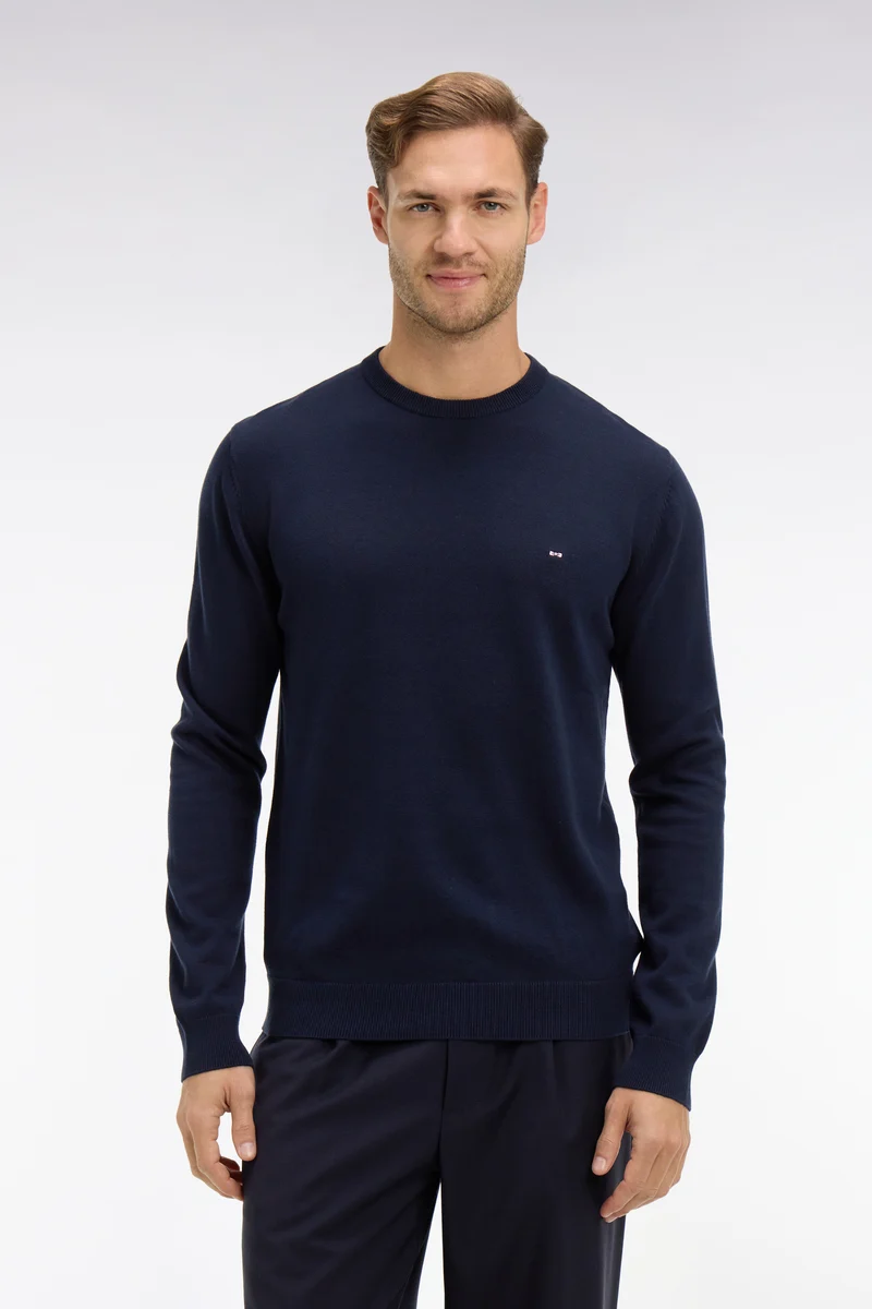 Pull bleu marine à col rond en coton