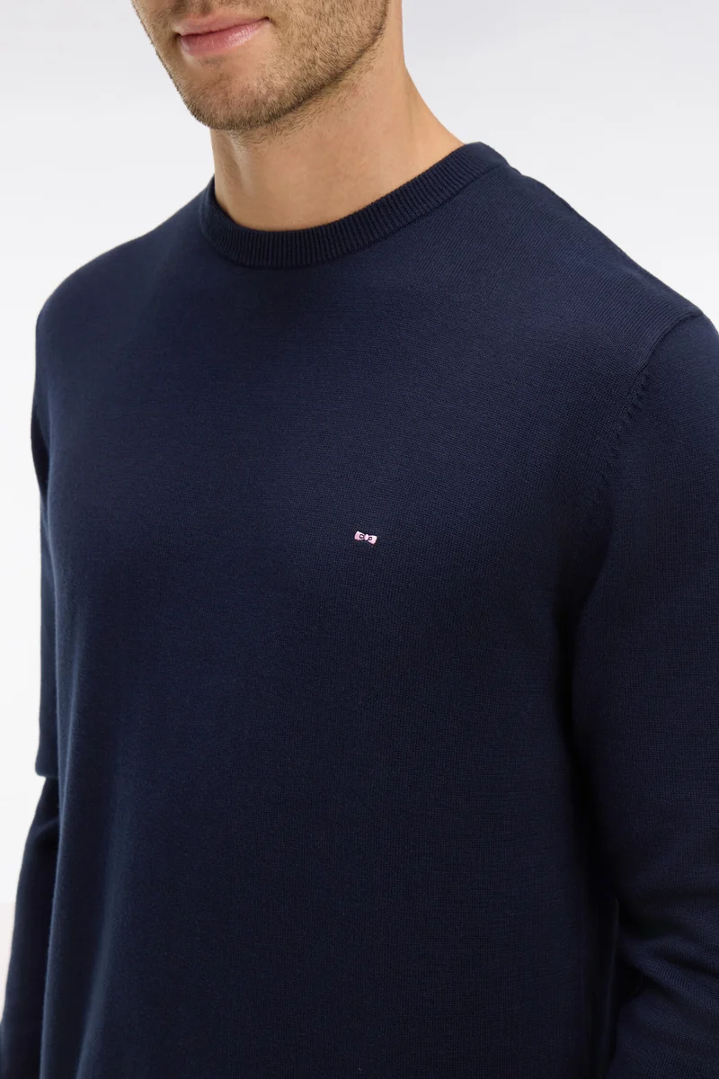 Pull bleu marine à col rond en coton
