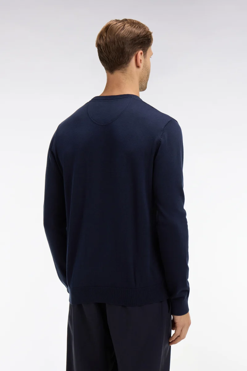 Pull bleu marine à col rond en coton