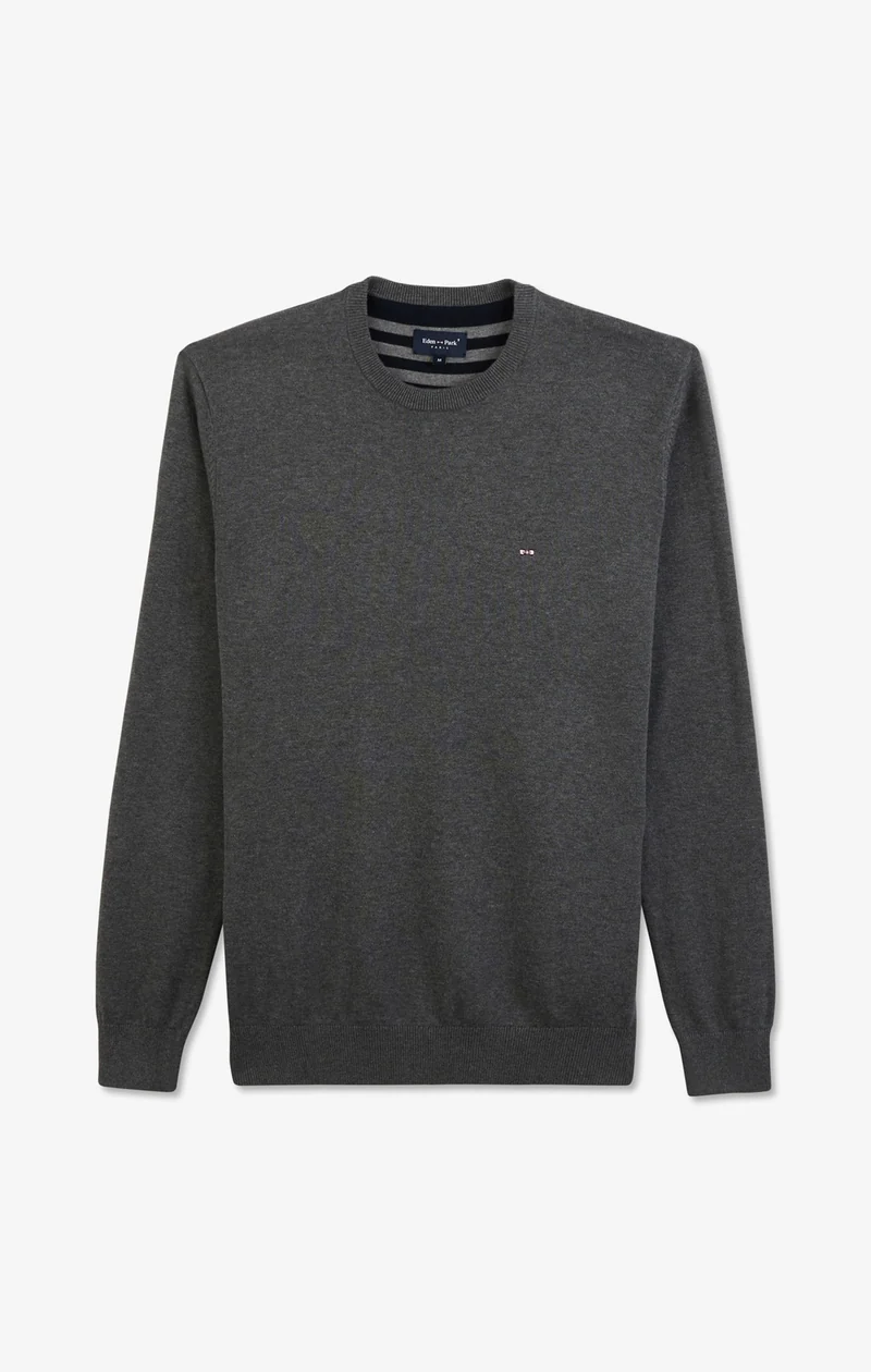 Pull gris à col rond en coton