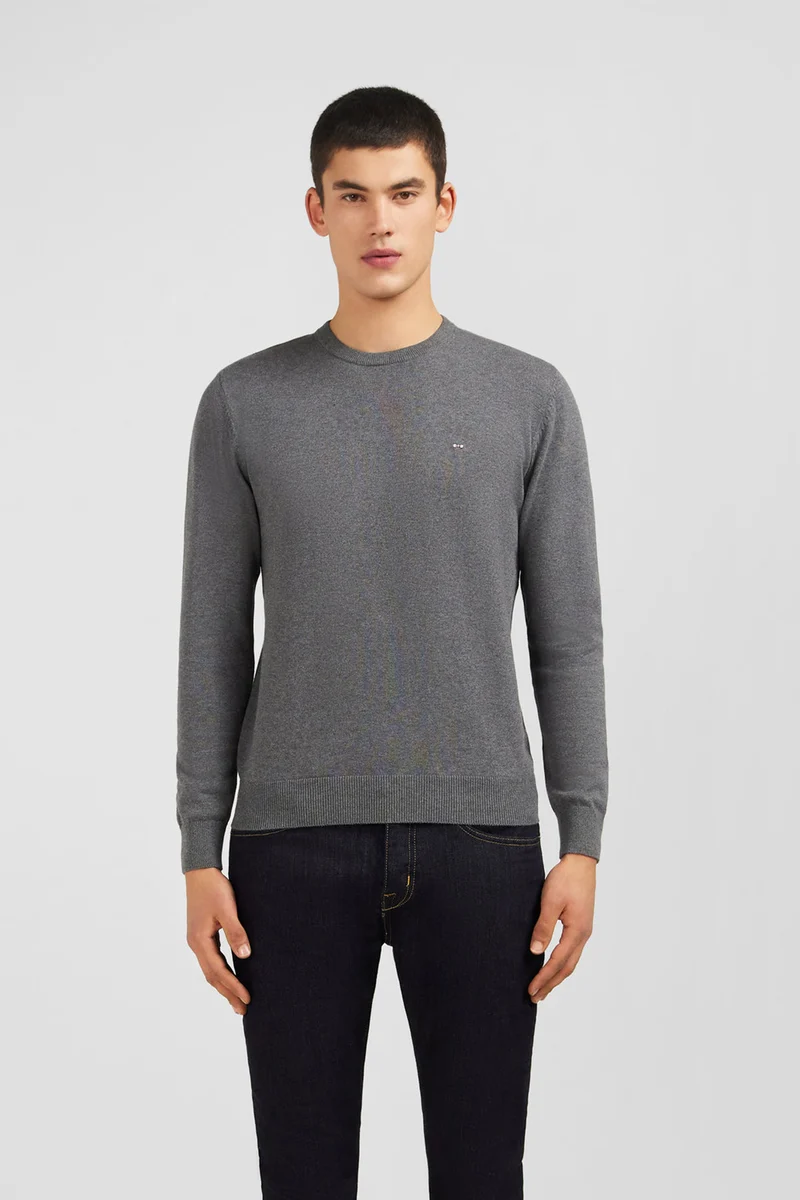 Pull gris à col rond en coton