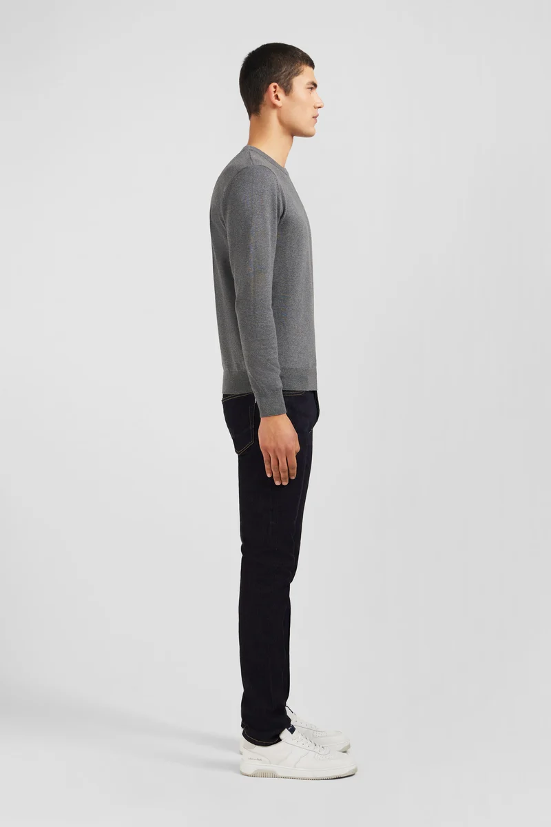 Pull gris à col rond en coton