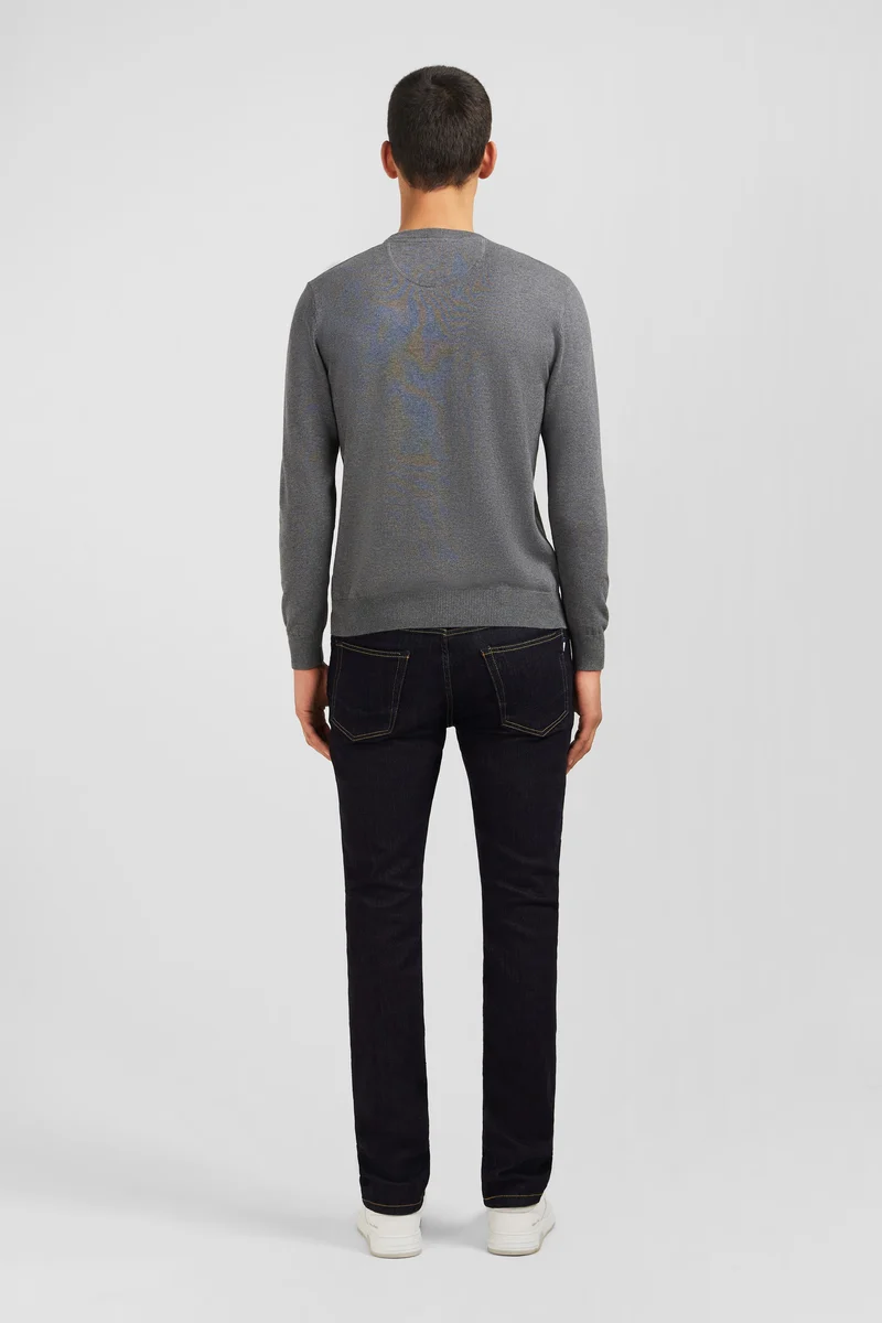 Pull gris à col rond en coton