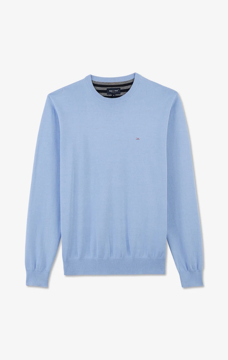 Pull bleu à col rond en coton