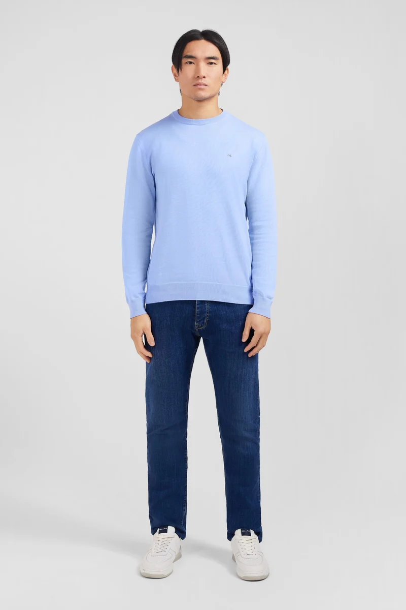 Pull bleu à col rond en coton