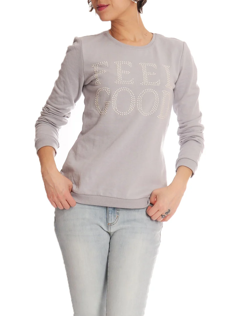 Chandail « FEEL GOOD » ou « BE HAPPY », avec perles | 2 couleurs