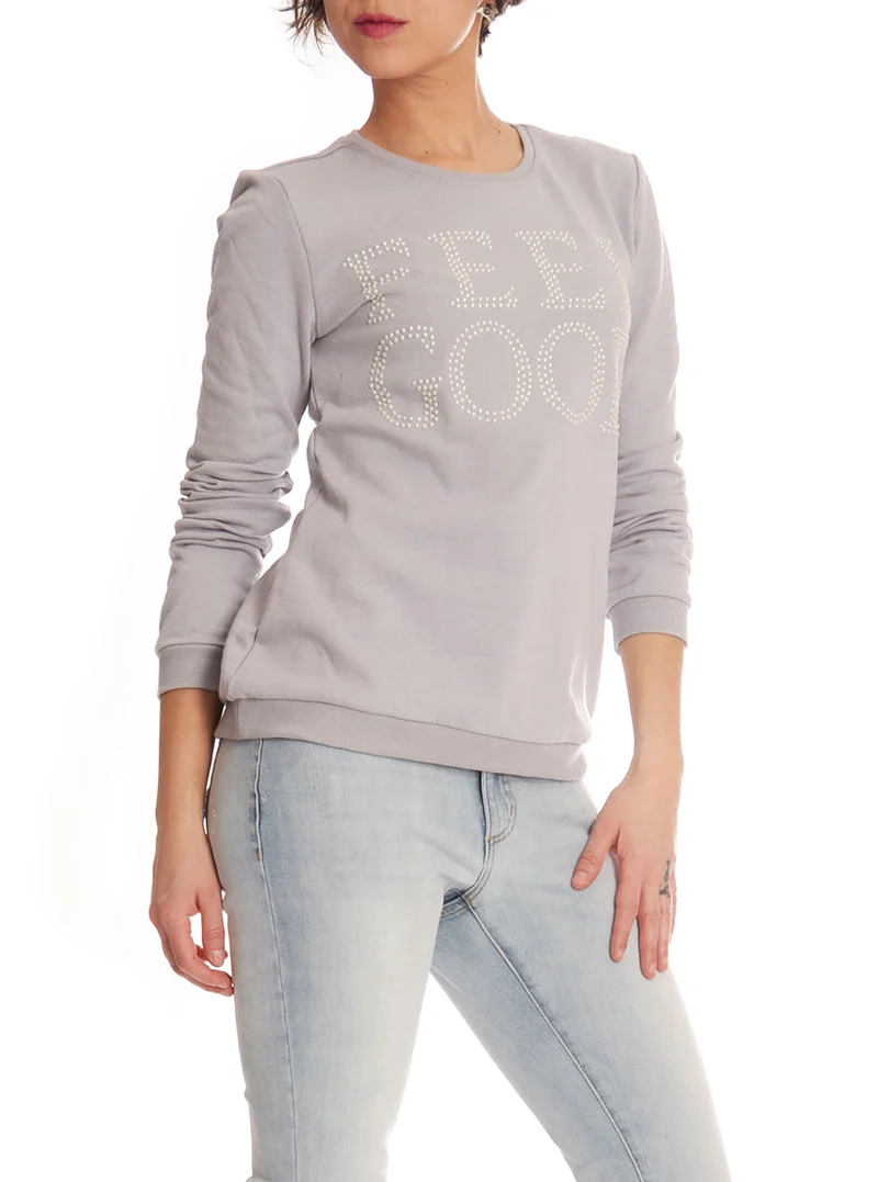 Chandail « FEEL GOOD » ou « BE HAPPY », avec perles | 2 couleurs