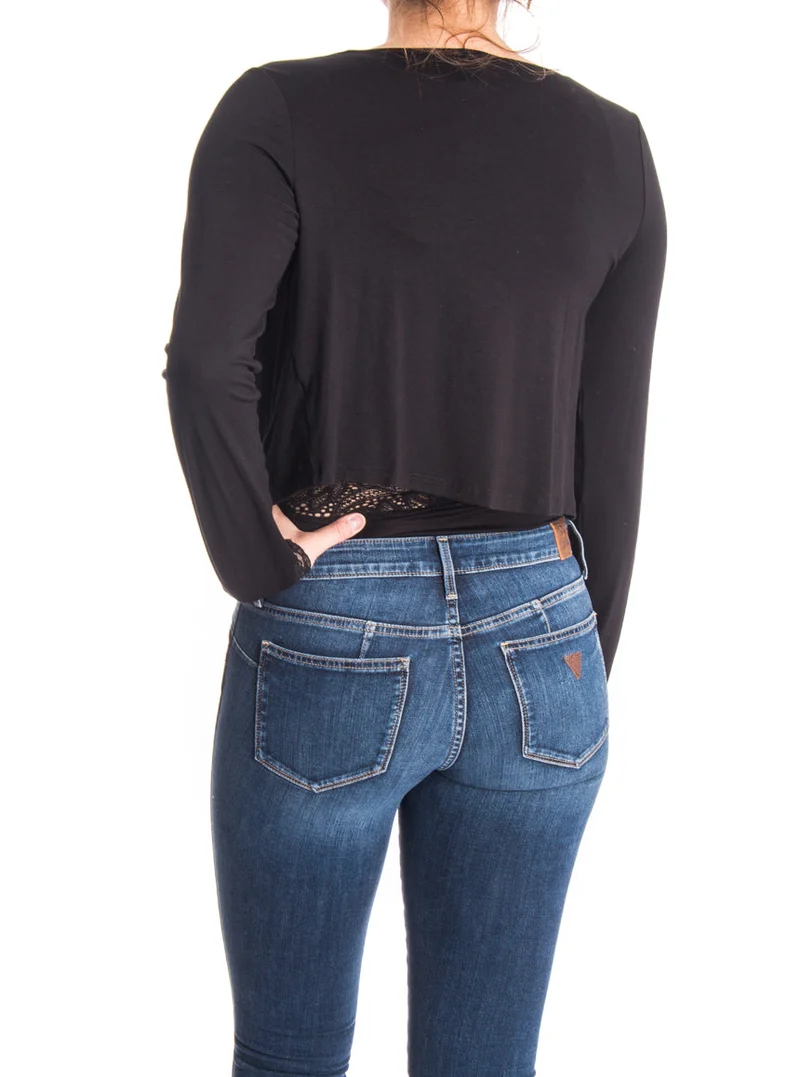 Cardigan court avec dentelle aux manches