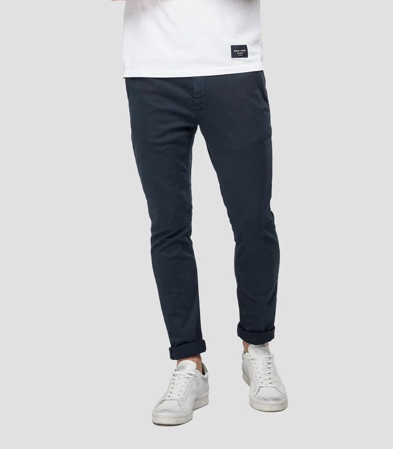 Pantalon chino slim Replay marine en coton stretch