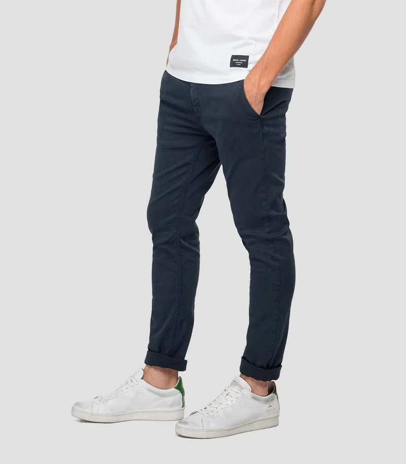 Pantalon chino slim Replay marine en coton stretch
