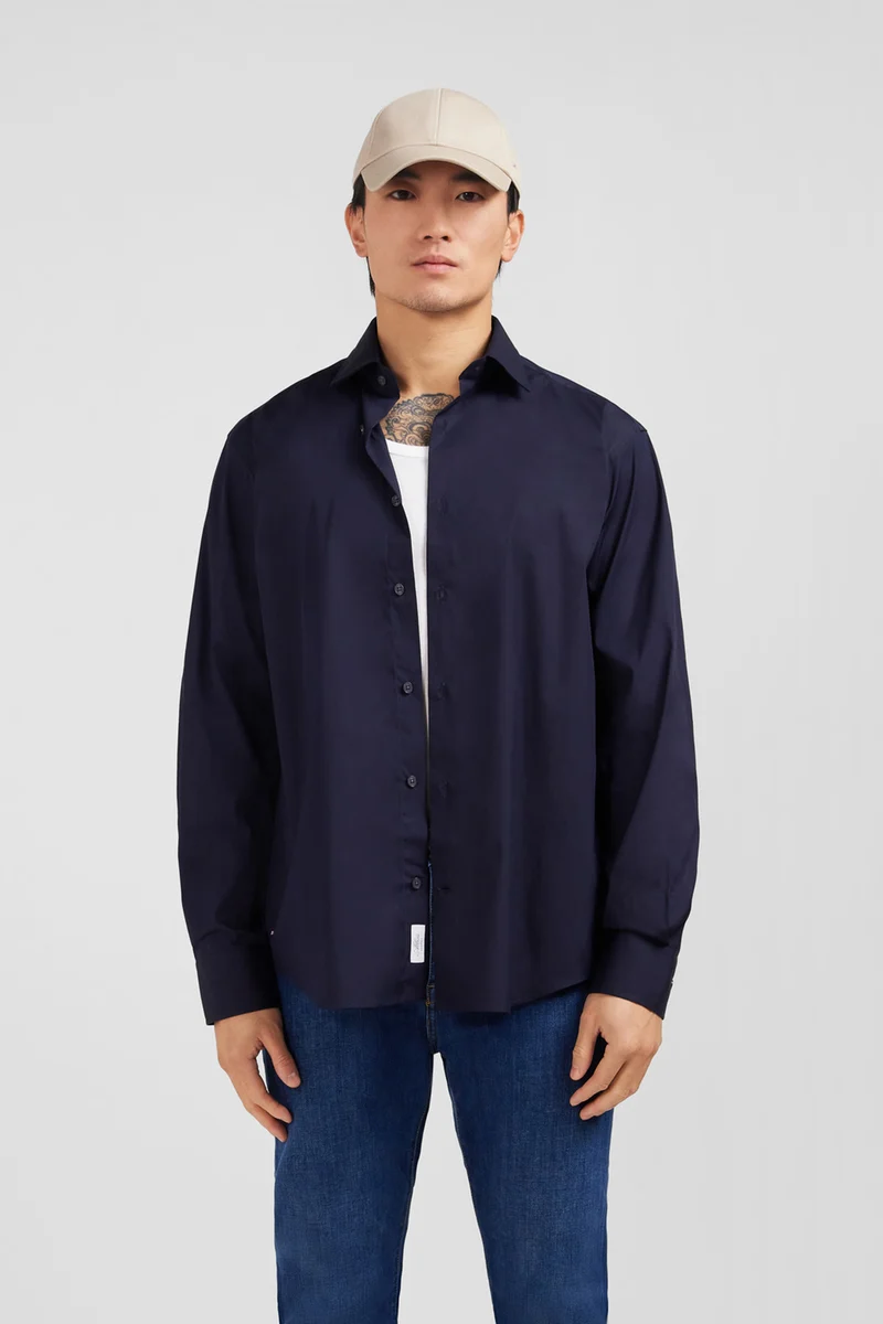 Chemise bleu marine regular en popeline stretch