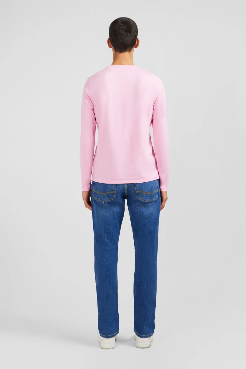 T-shirt rose col V à manches longues